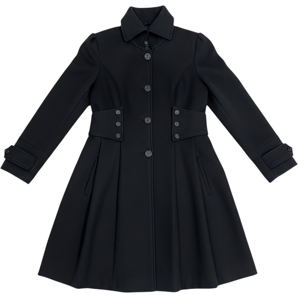 MontanaCo Fit and Flare Coat M Black Button Front Pleated Skirt Dark Academia